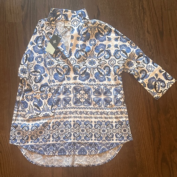 Tuckernuck Tops - Tuckernuck Blue and White Majolica Tile Willow Women's Button Down Shirt